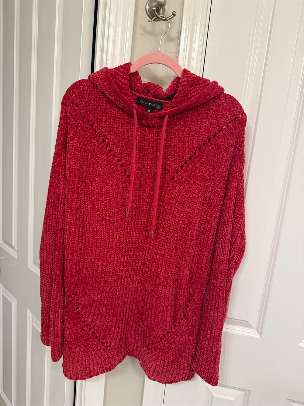 Derek Heart Red Chenille Hooded Sweater